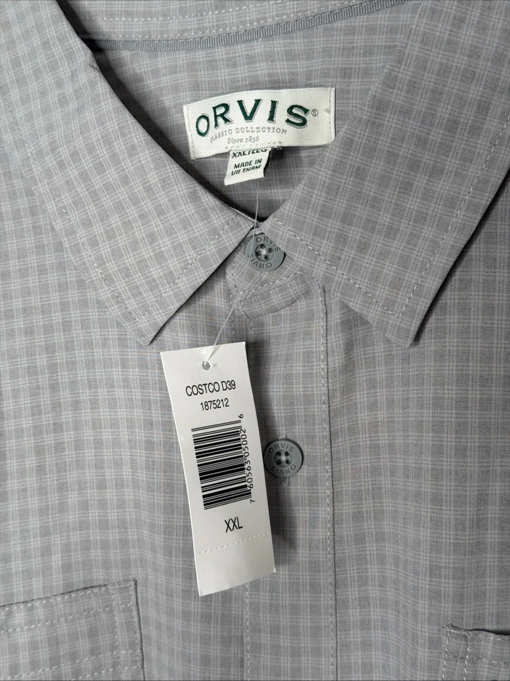 NWT Orvis Men's XXL Ultralight Short Sleeve Shirt Gray Plaid SPF Wicking Fishing